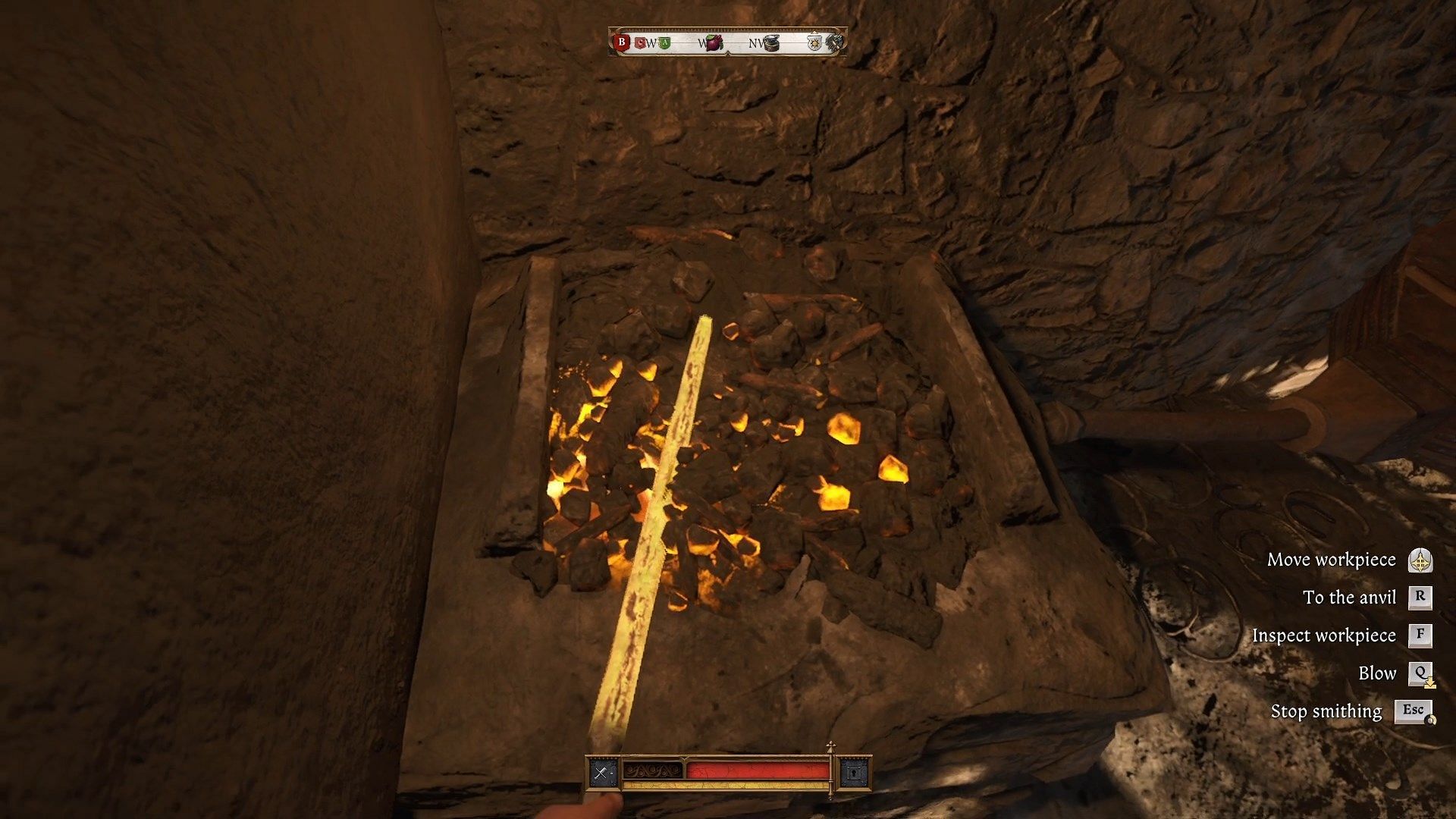 Heat all parts of the base weapon evenly to make it bright golden (Image via Deep Silver)