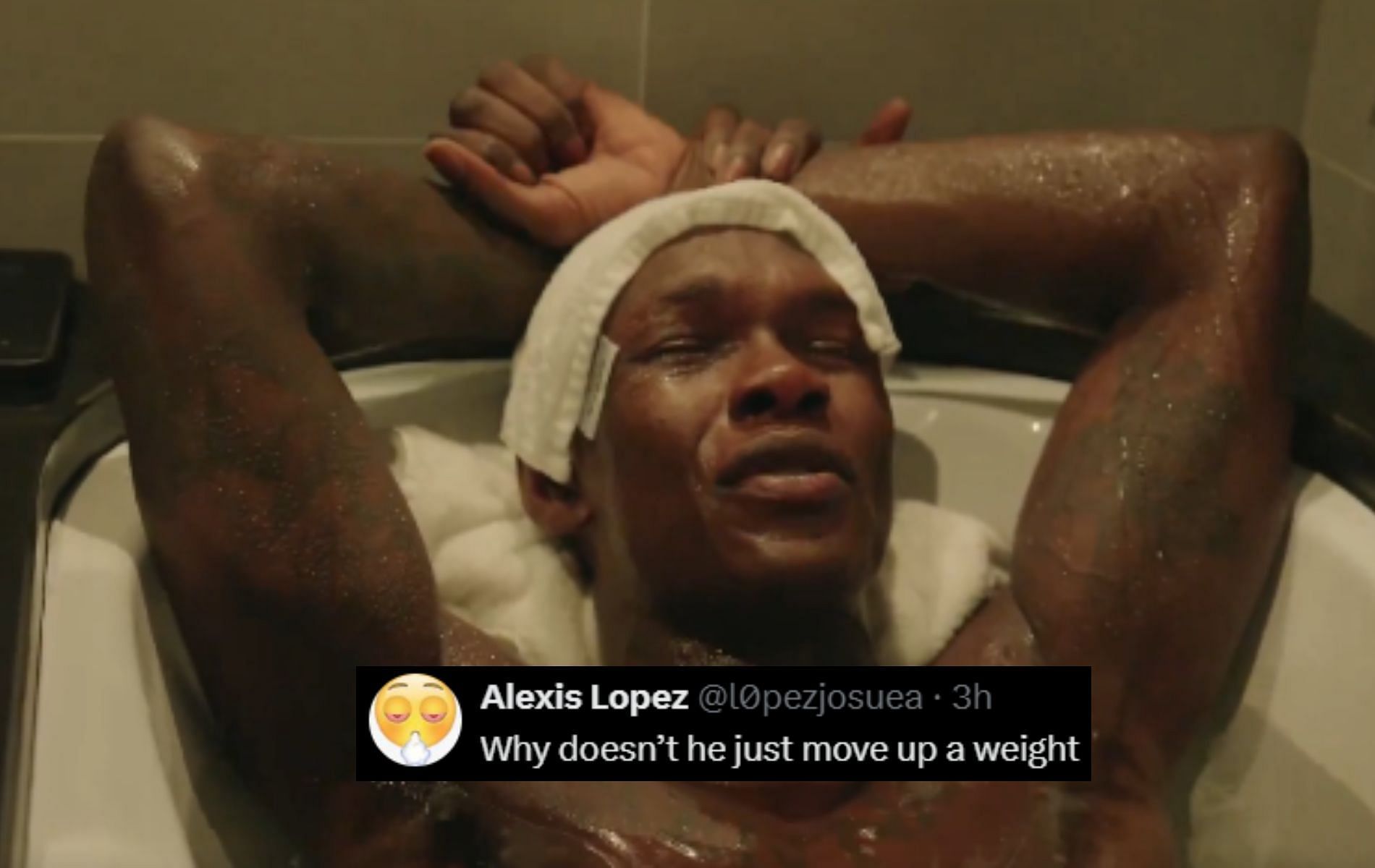 Fans react to Israel Adesanya getting emotional while weight-cutting for UFC Saudi Arabia fight. [Image Courtesy: @HappyPunch on X]