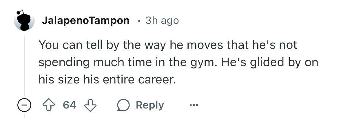 A comment speculates that Dickinson doesn&#039;t spend much time in the gym.