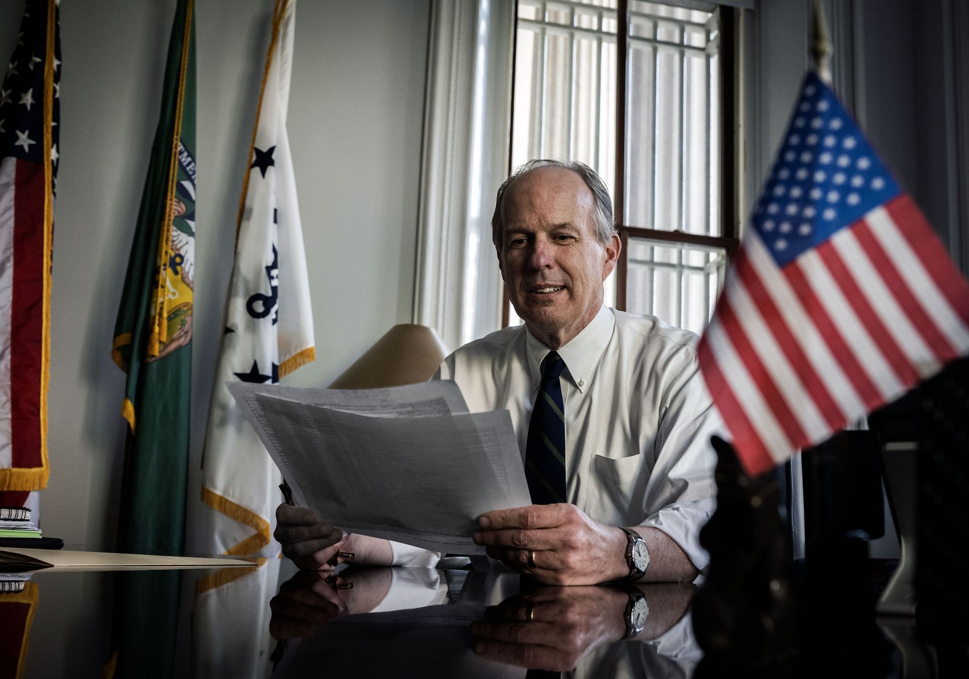 David A. Lebryk, Fiscal Assistant Secretary at Treasury, in his office on May 17 in Washington, DC. (Image via Getty)