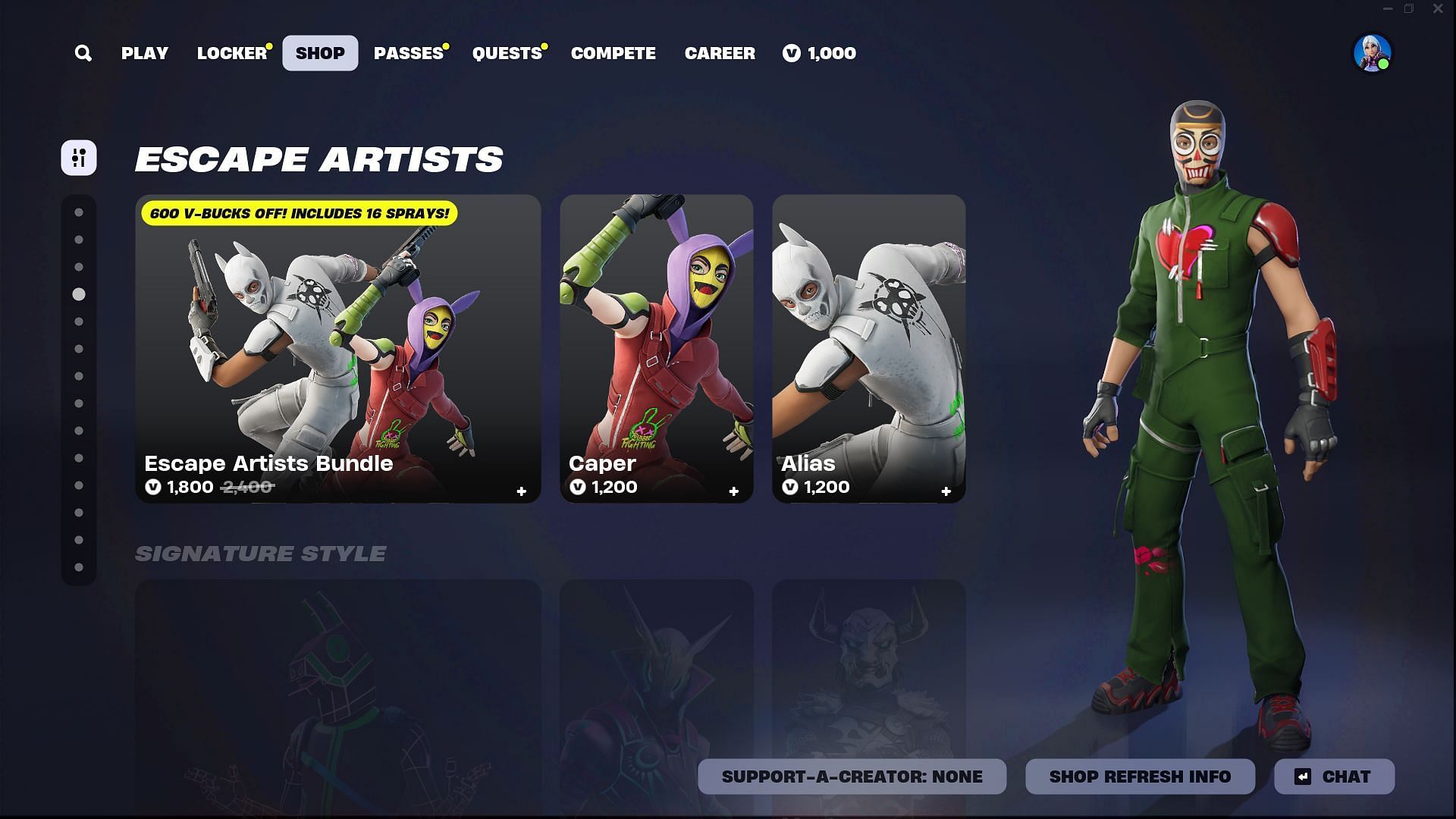 You can now purchase the Alias and Caper skins in Fortnite (Image via Epic Games)