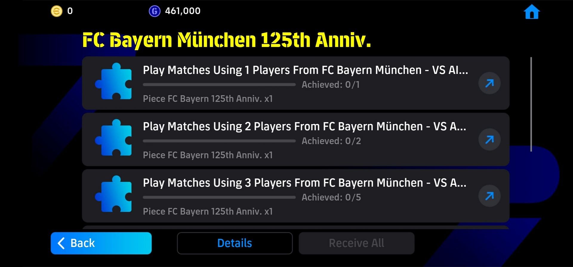 eFootball 25 Bayern Munich 125th campaign objectives (Image via Konami)