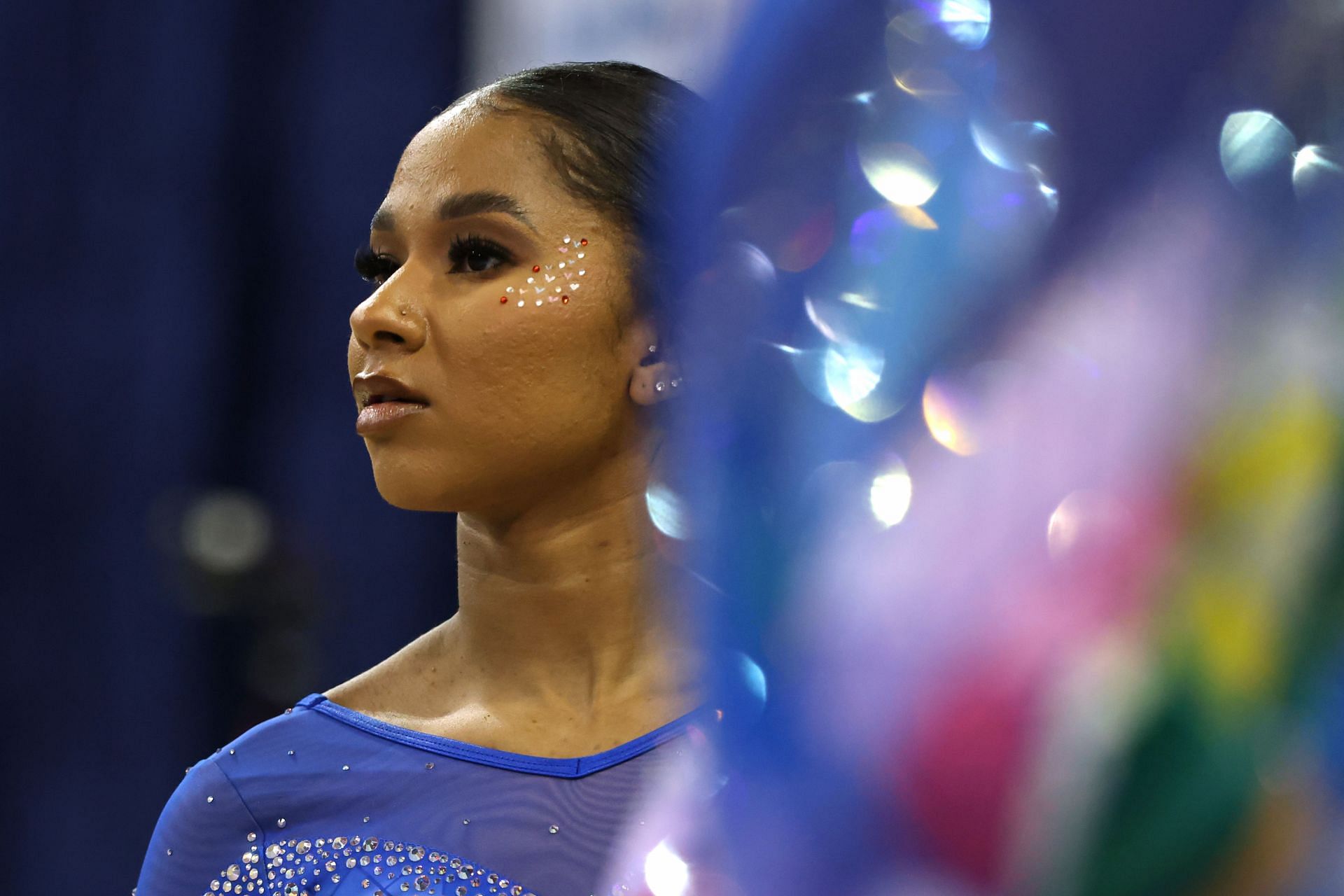 Jordan Chiles competing for UCLA Bruins against Penn State Nittany Lions gymnastics team in Los Angeles (Image via: Getty Images)