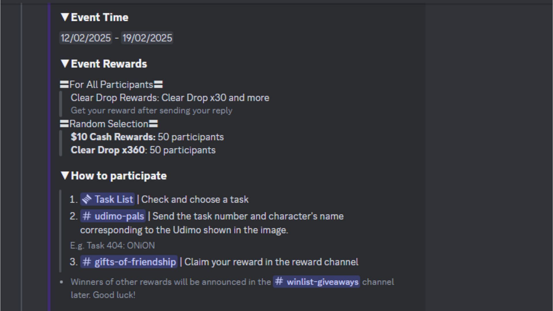 Details about the Udimo Pals event (Image via Reverse 1999 official Discord channel)