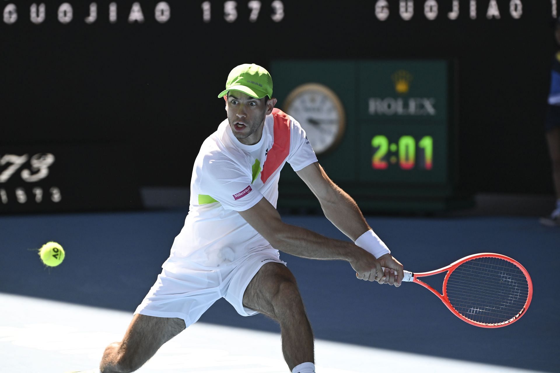 Nuno Borges of Portuga in action during the against Carlos Alcaraz of Spain (not seen) during their Round 3 match at the Australian Open grand slam tennis tournament at Melbourne Park in Melbourne, Australia on January 17, 2025 - Source: Getty