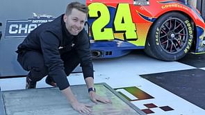 Watch: HMS star William Byron etches his name in concrete at Daytona 500 victory lane