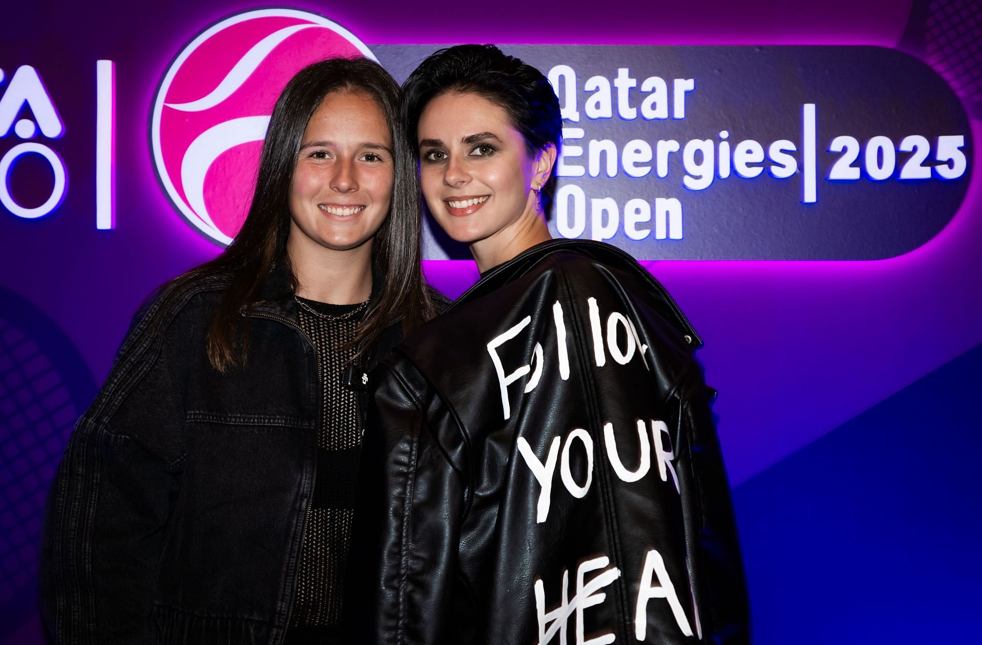 Daria Kasatkina and Natalia Zabiiako pose during media event in Doha (Source: Getty)