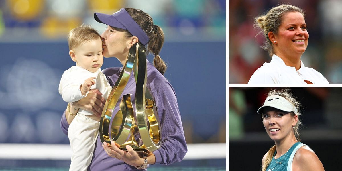 Belinda Bencic with daughter Bella (Left), Kim Clijsters (Top-Right) and Katie Boulter (Down-Right) - Source: Getty and X