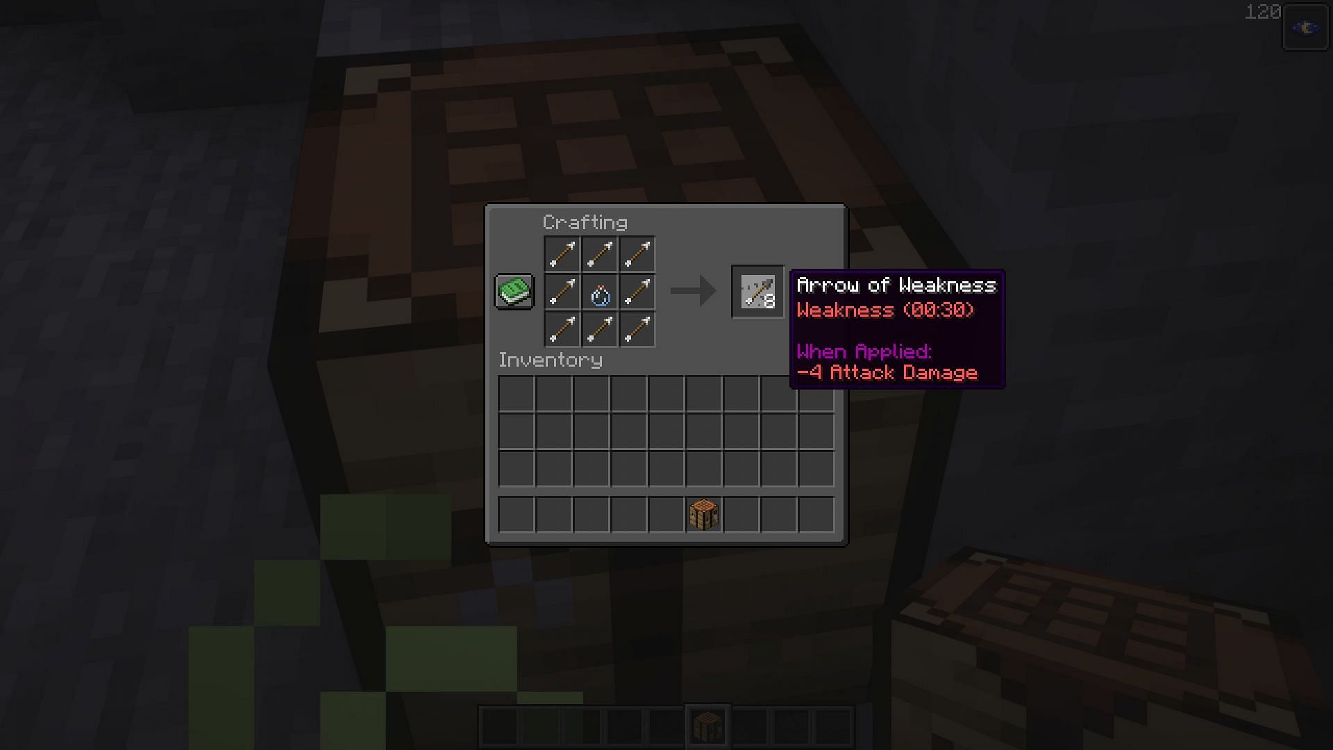 Tipped arrows can be crafted using lingering potion (Image via Sportskeeda Gaming/Mojang)