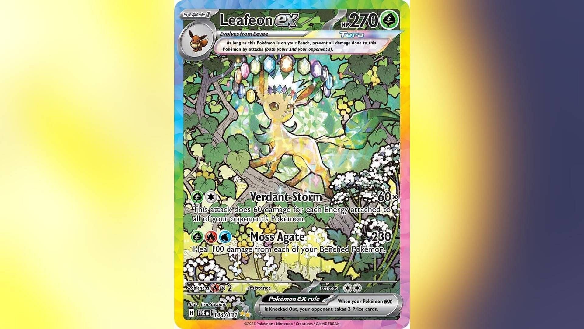 This card features Leafeon in a pleasant nature setting (Image via The Pokemon Company)