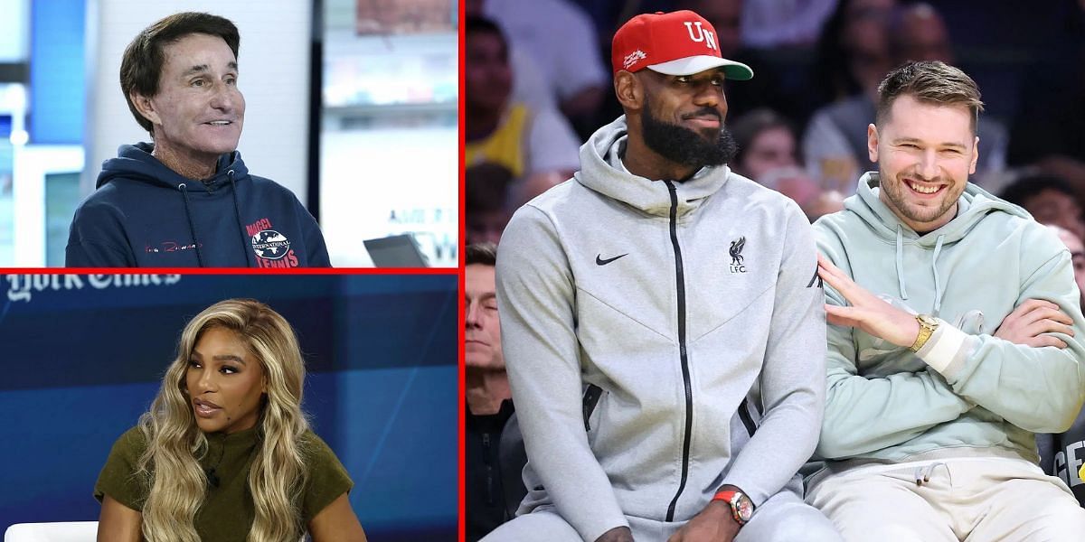 Rick Macci (top left), Serena Williams (bottom left), LeBron James and Luka Doncic (R) | Getty