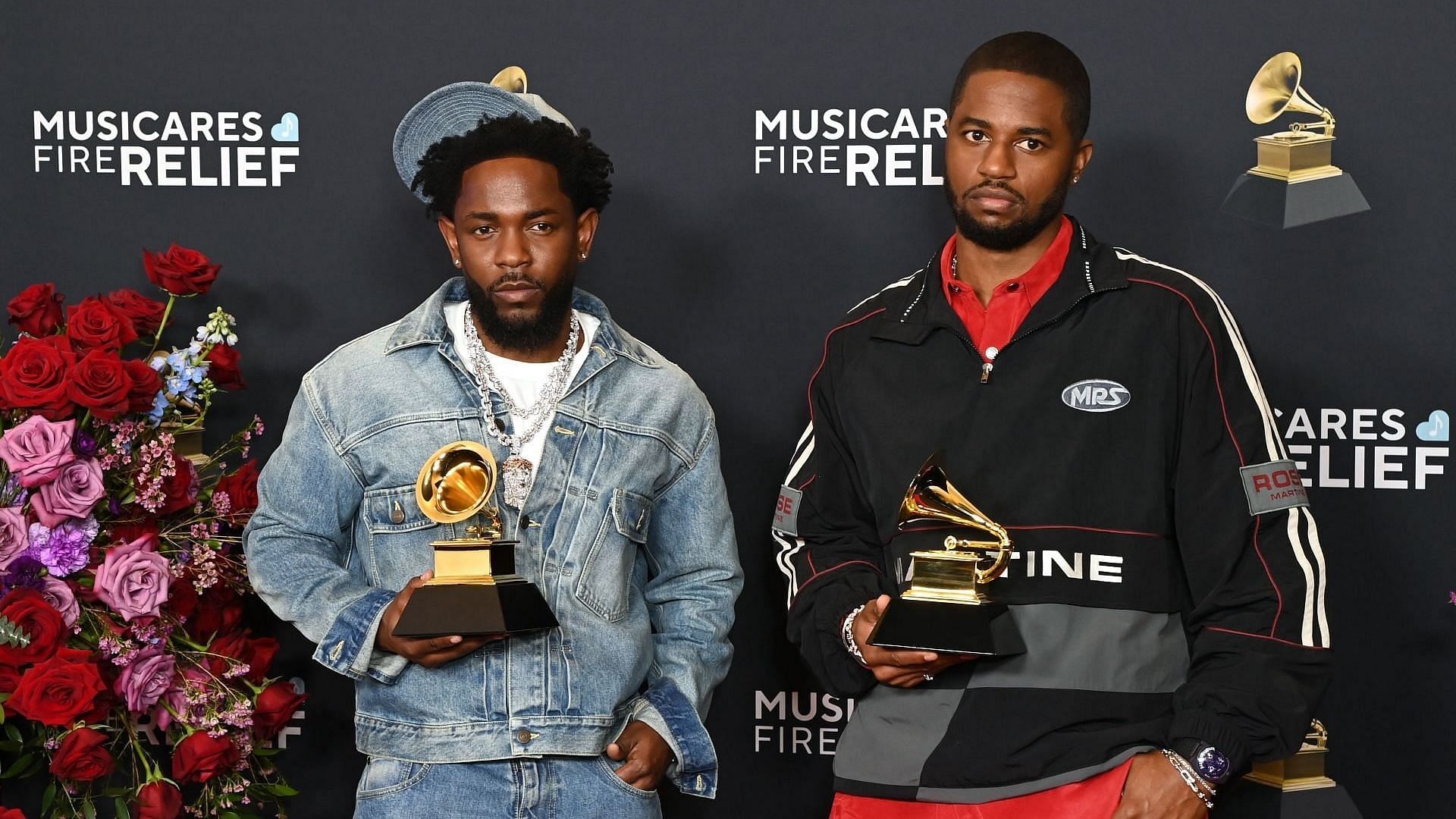 (L-R) Kendrick Lamar and Dave Free, winners of the Best Music Video award for &quot;Not Like Us&quot; at the 67th GRAMMY Awards at Crypto.com Arena on February 02, 2025, in Los Angeles, California. (Image via Getty/Jon Kopaloff)