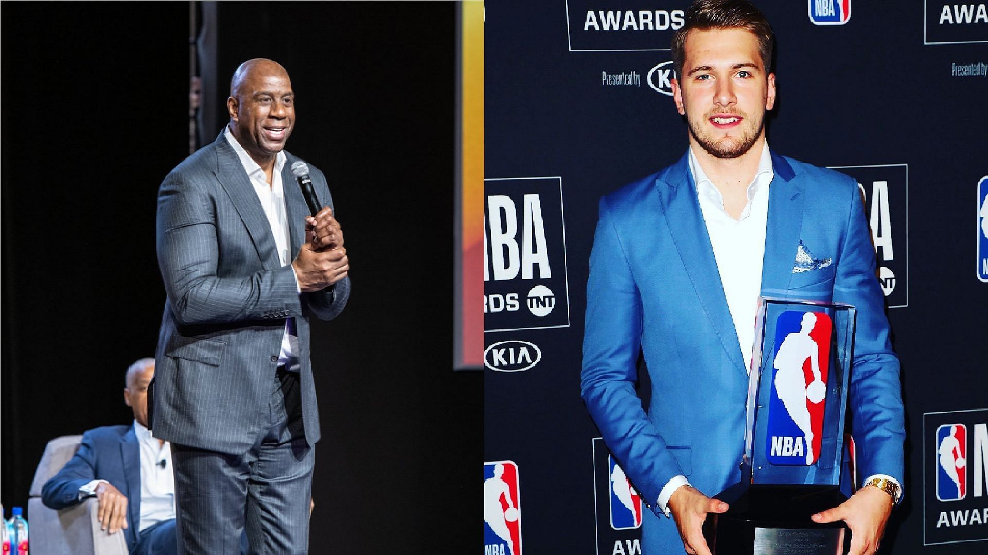 An image of Magic Johnson and Luka Doncic side by side