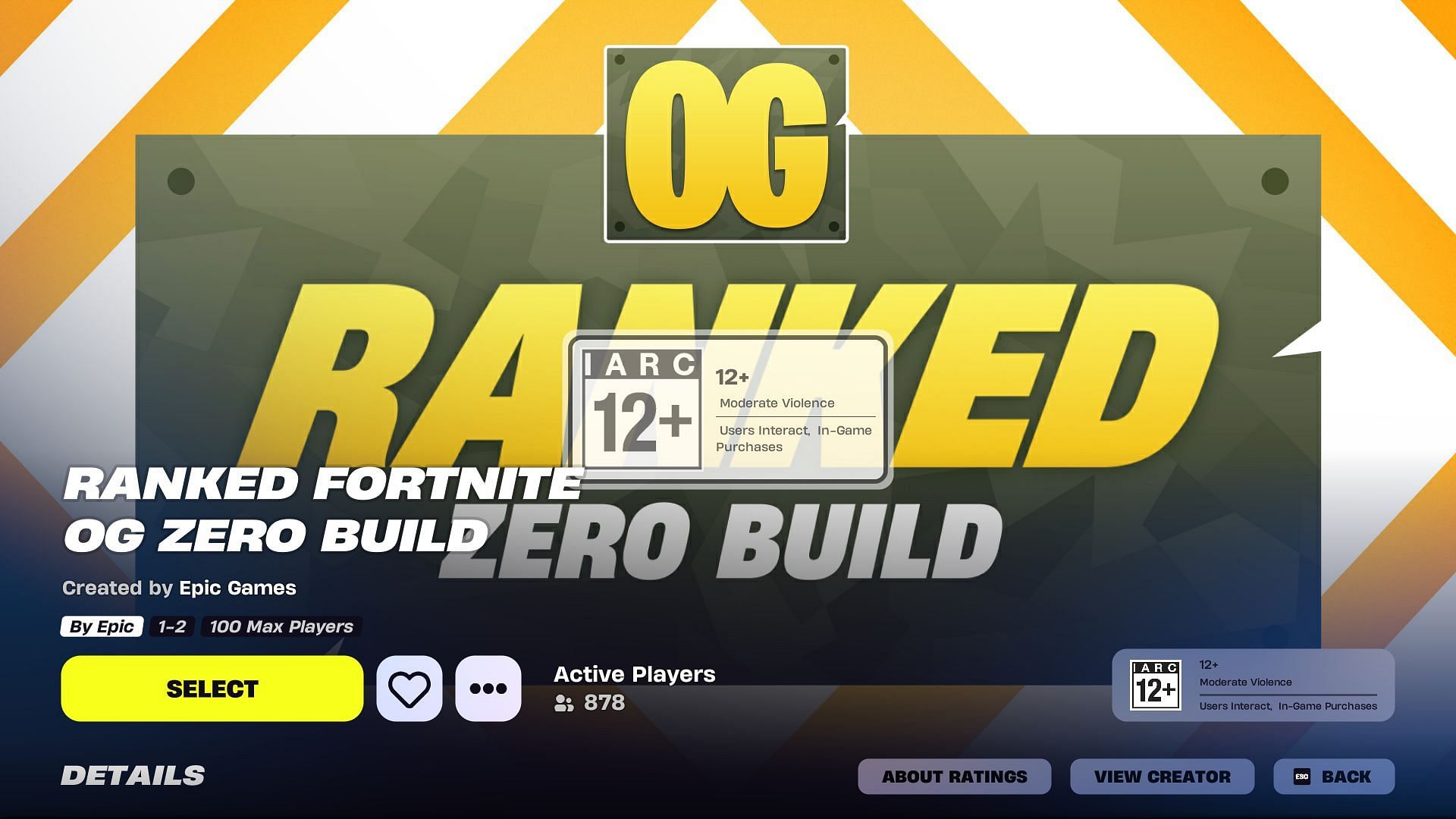 Fortnite Ranked OG Zero Build current player count (Image via Epic Games || Sportskeeda Gaming)