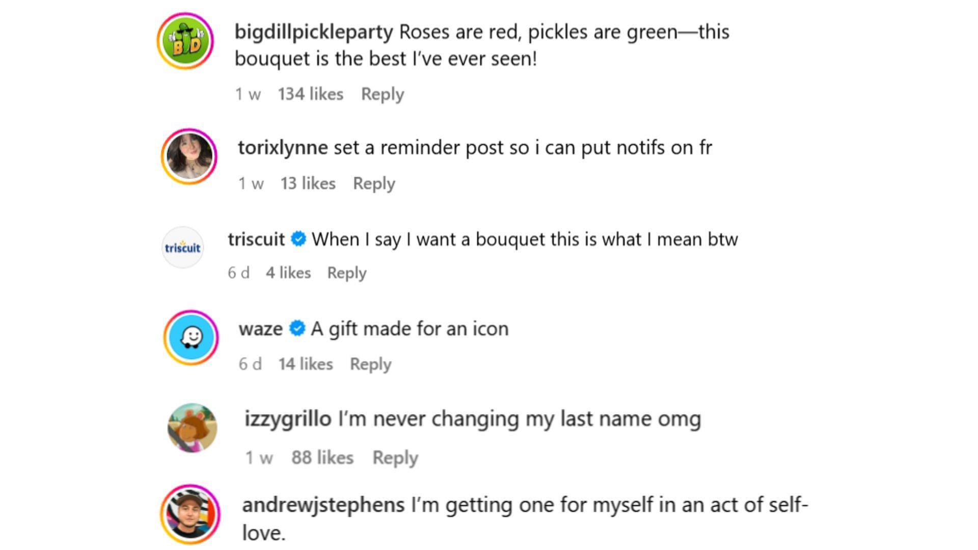 Netizens react to the pickle bouquet announcement (Image via Instagram/@grillospickles)