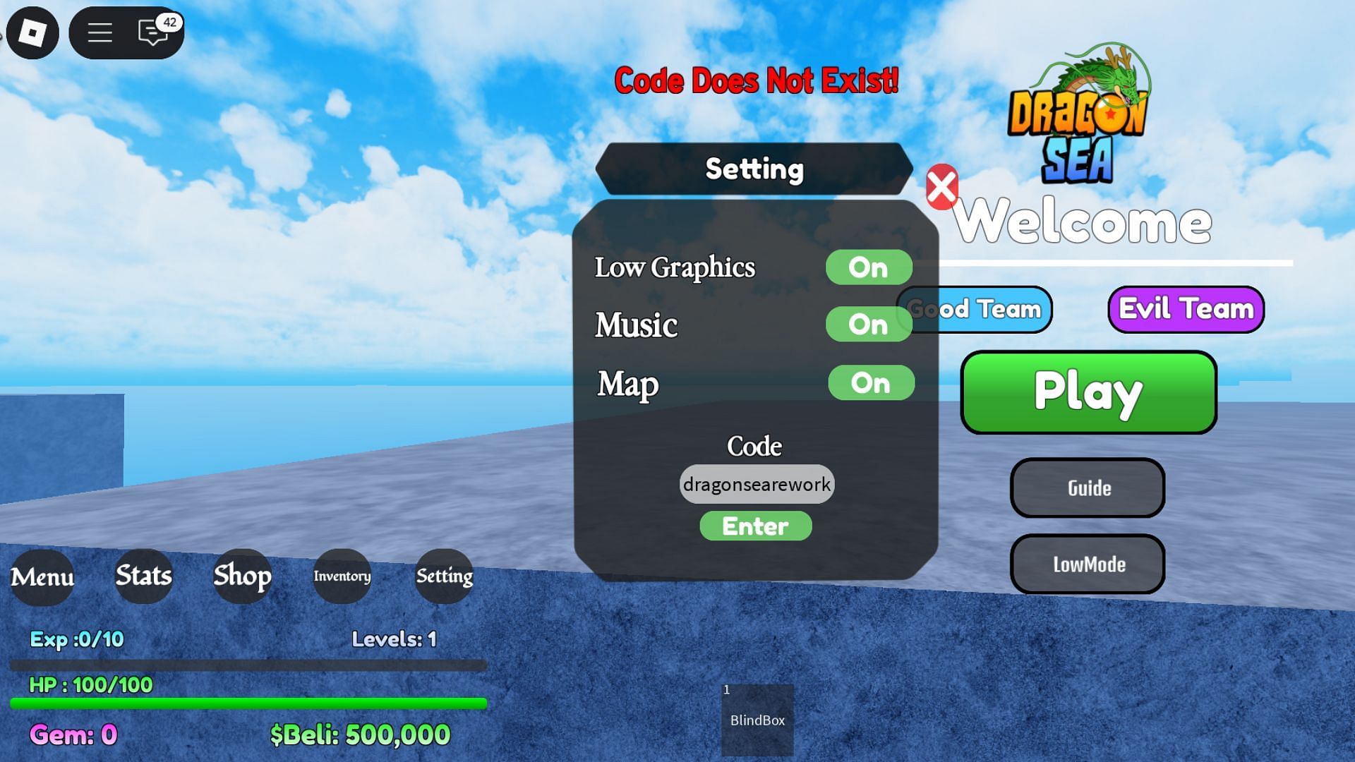 Code troubleshooting in Dragon Sea (Image via Roblox)