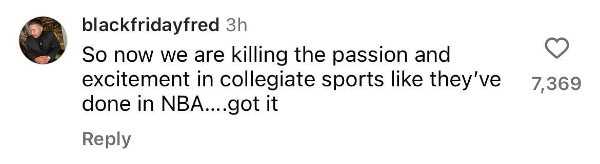 A fan argues that punishing fans for court storming takes away from the passion and excitement (image credit: instagram/espn)