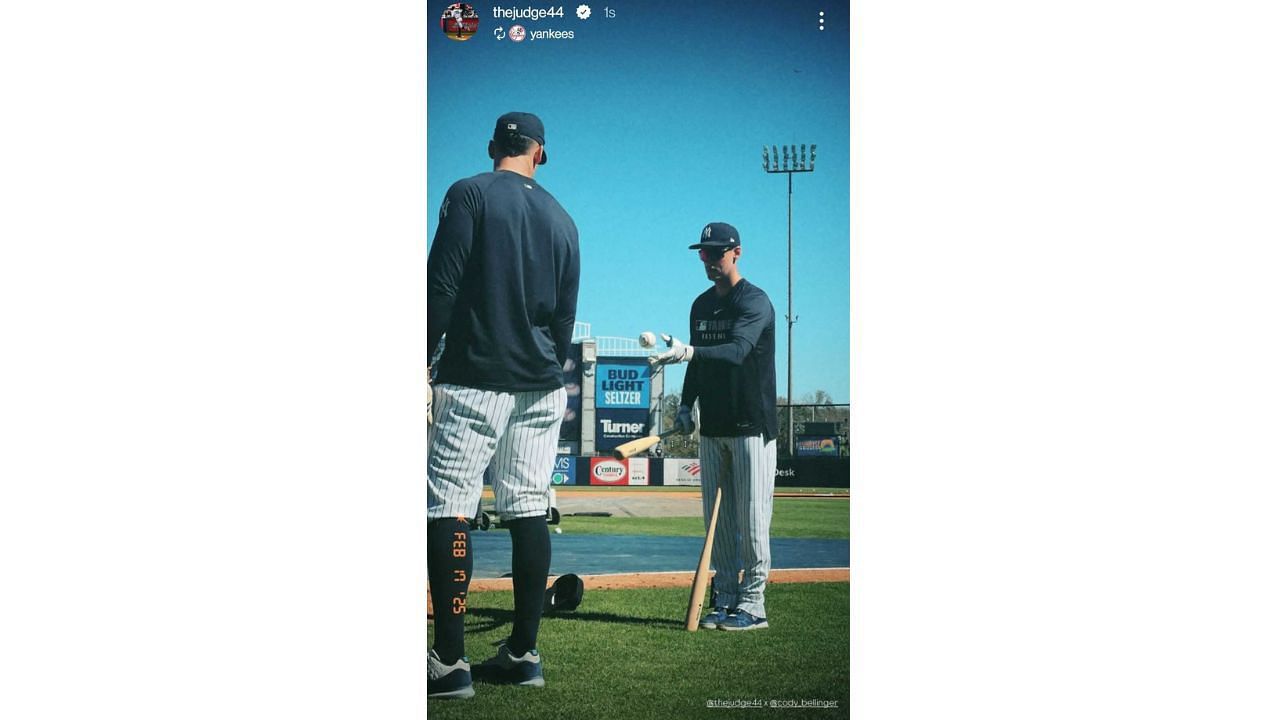 Aaron Judge and Cody Bellinger during a spring training session on Monday. (Credits: IG/Aaron Judge)