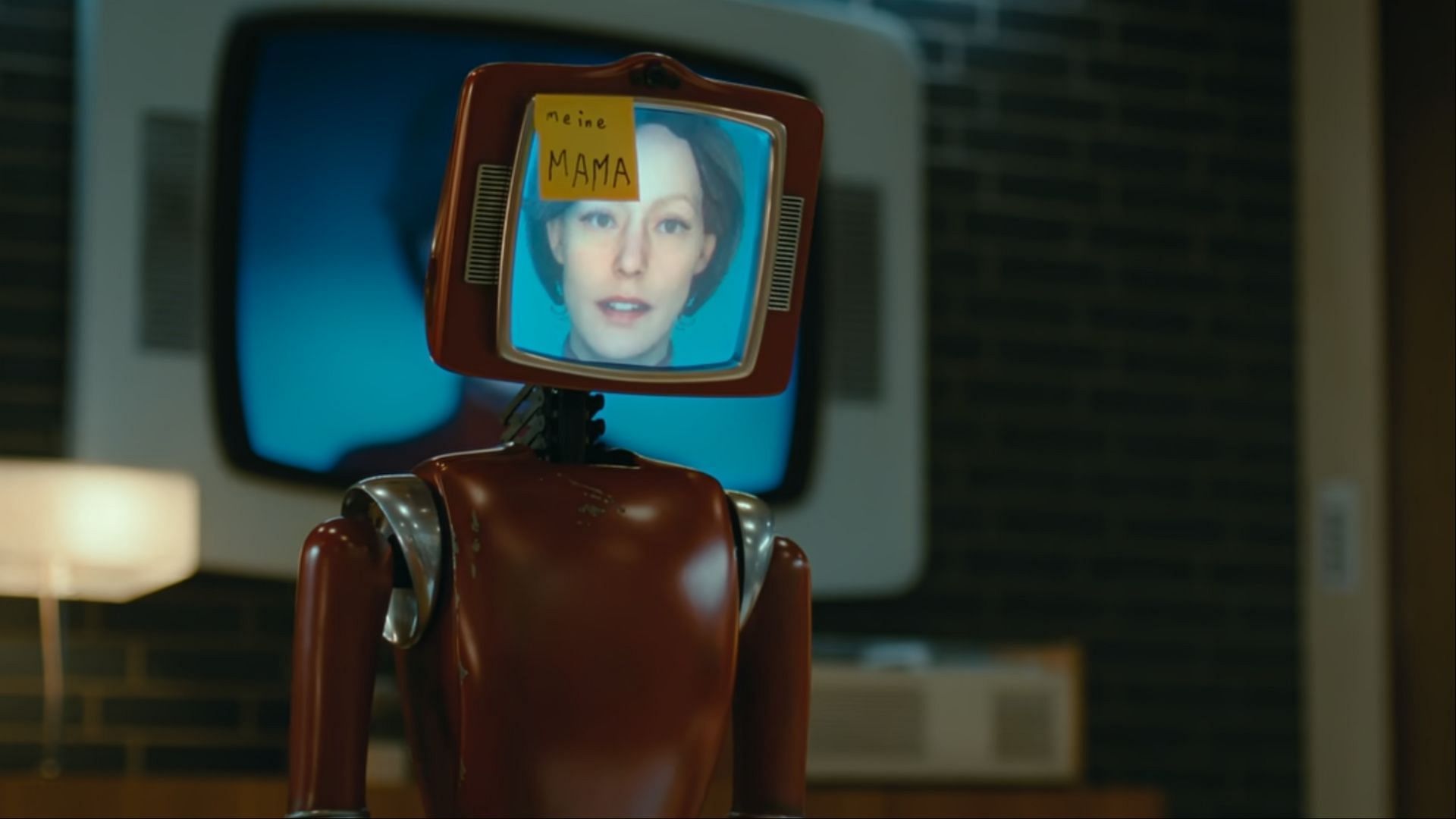 The AI robot playing guess the word with the family in Cassandra (Image via Netflix)