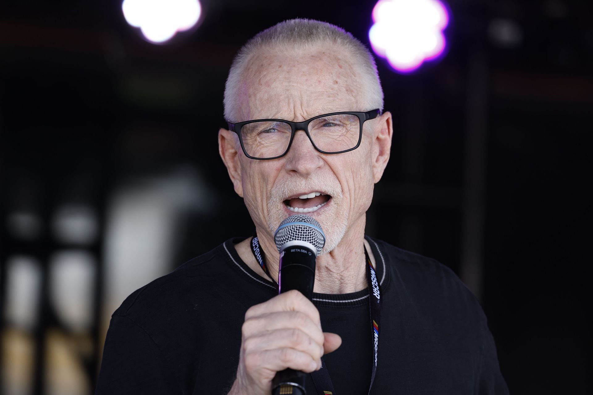 Mark Martin speaks to fans in the Neon Garage before the NASCAR Cup Series Playoff South Point 400 on October 15, 2022, at Las Vegas Motor Speedway - Source: Getty