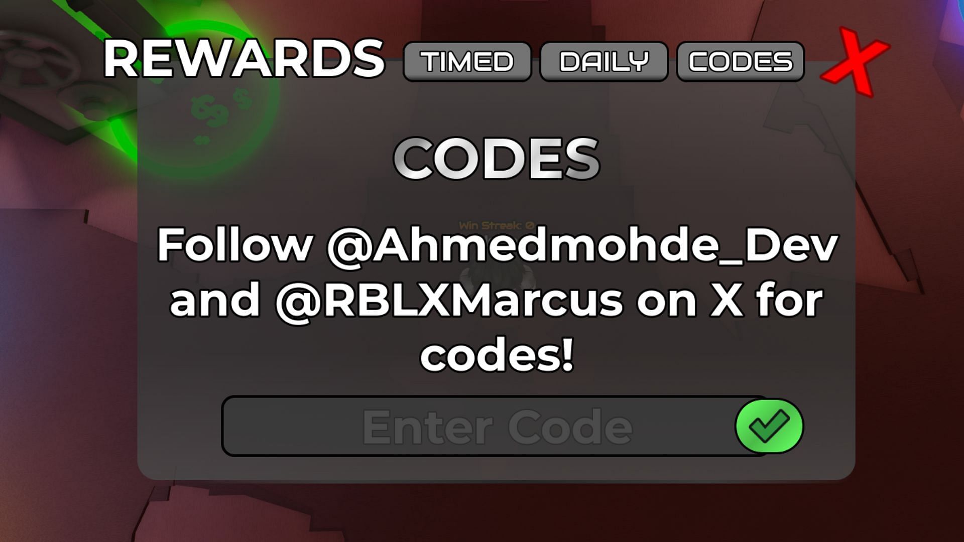 Redeem codes in Decide or Die (Image via Roblox)