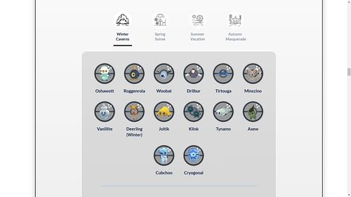 Pokemon GO Tour Unova Winter Caverns spawns (Image via TPC)
