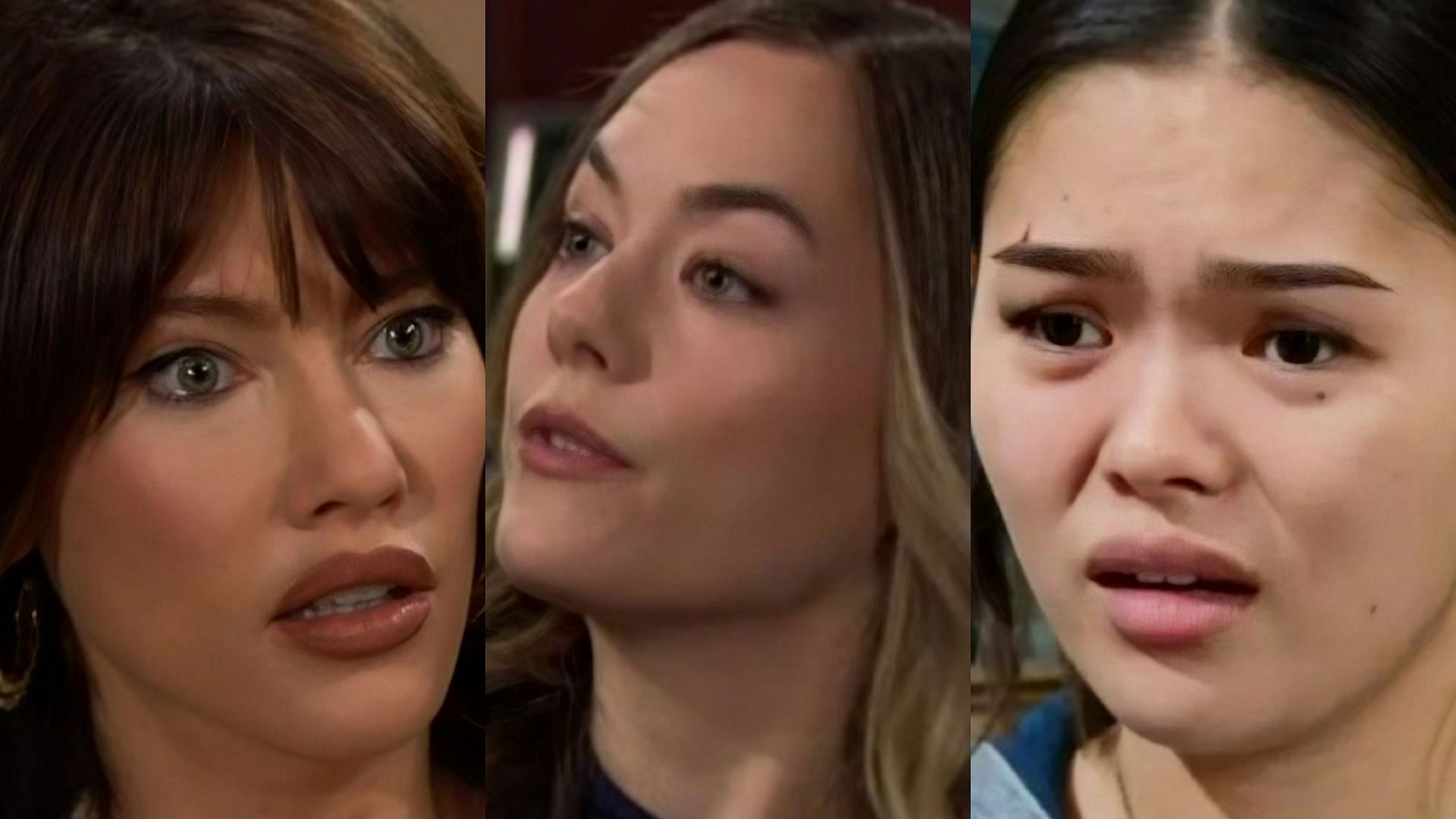 Steffy Forrester, Hope Logan and Luna Nozawa in stills from The Bold and the Beautiful (Images via CBS)