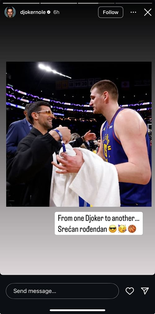 Djokovic wishes Nikola Jokic - Image Source - Novak Instragram