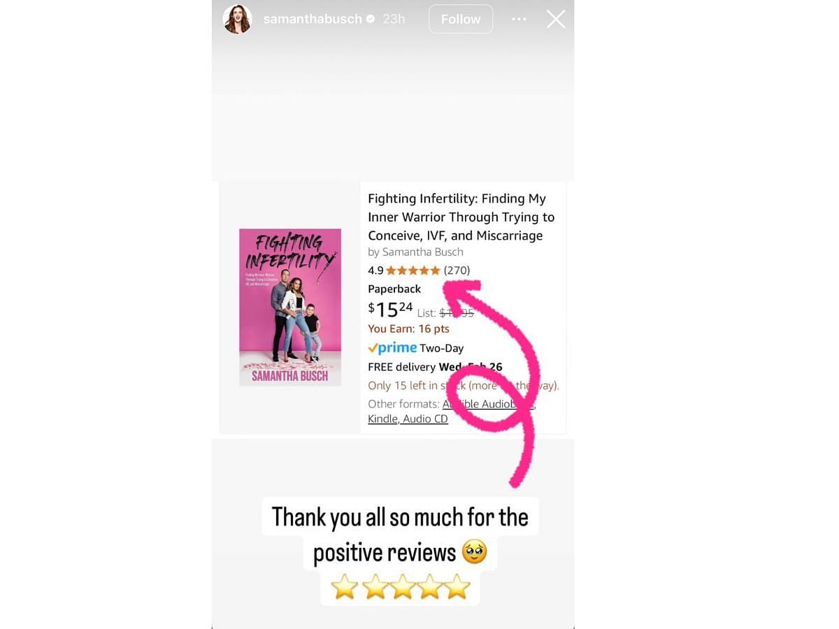 Samantha shares an update on the ratings of her memoir (Image via Instagram/ @samanthabusch)