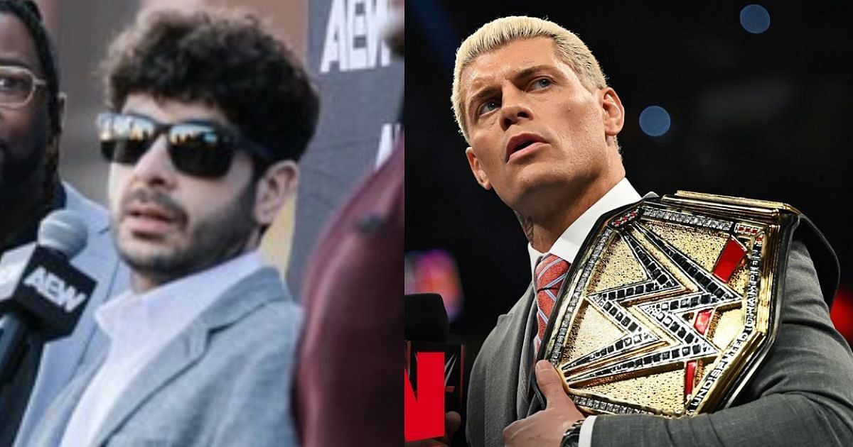 Tony Khan (left) and Cody Rhodes (right) [Source: Swerve Strickland on X and WWE YouTube]