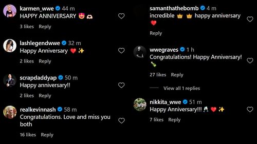 Congratulatory messages for Booker T and Sharmell [Image Credits: Comments section of Sharmell's Instagram]