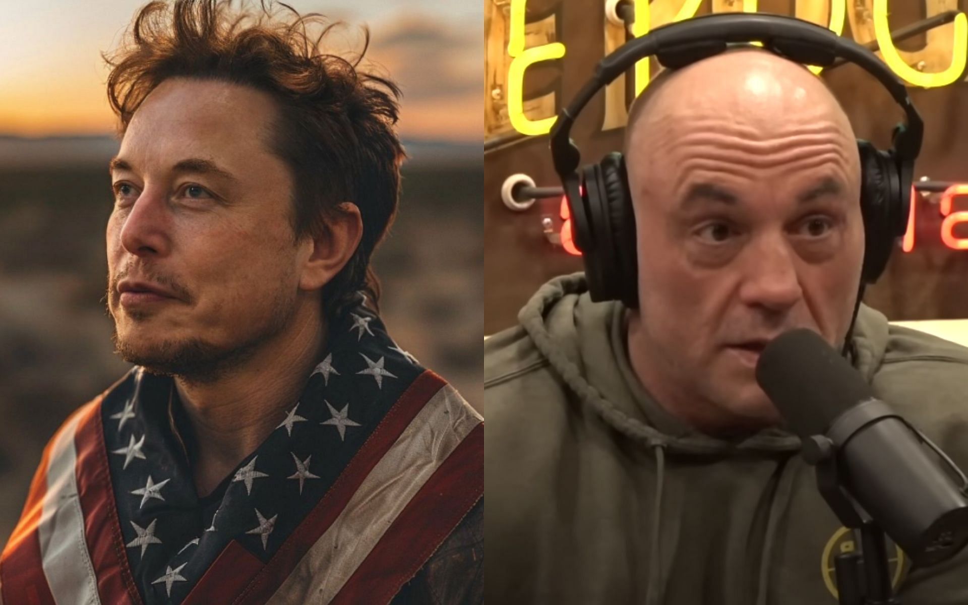 Elon Musk (left) reacts to Joe Rogan