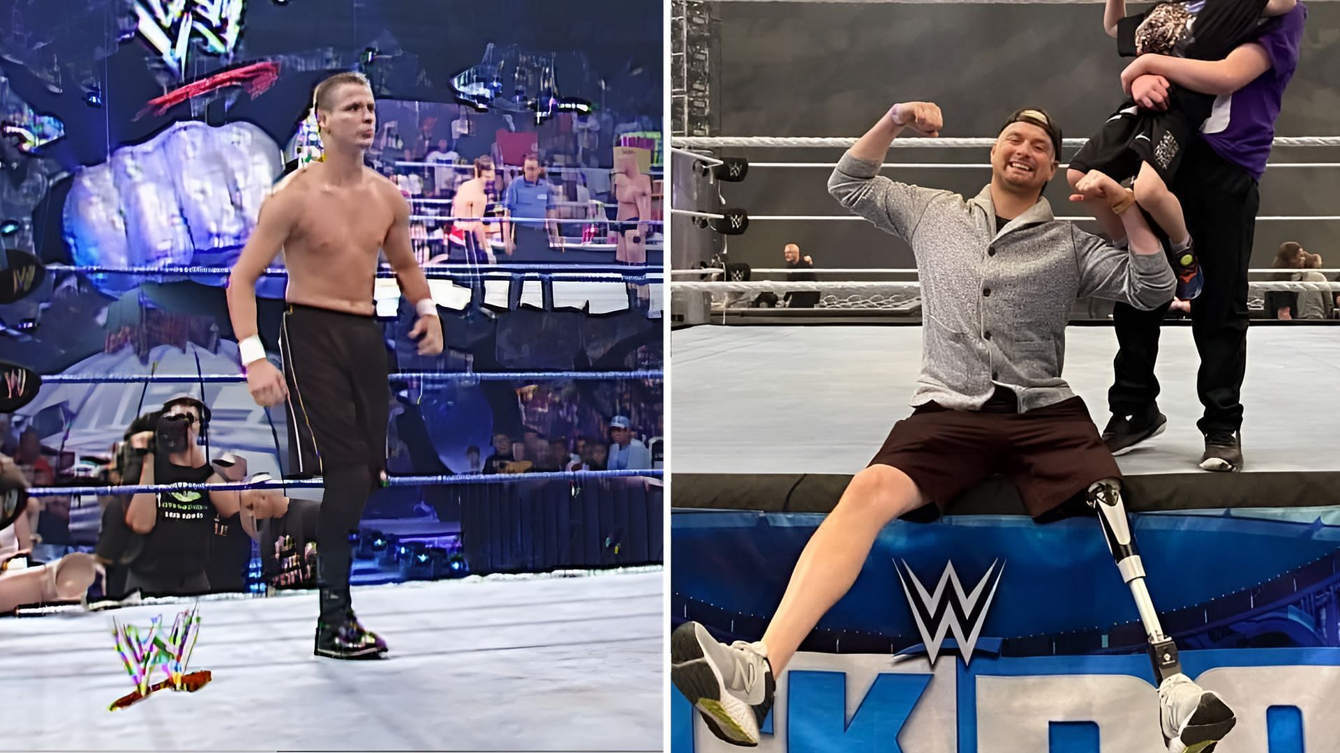 Gowen in WWE; Gowen attending a WWE show (via WWE