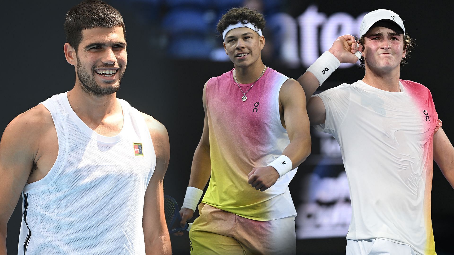 Carlos Alcaraz (Left), and Ben Shelton (Middle), congratulate Joao Fonseca (Right) after win in Buenos Aires, (Source: Getty Images)