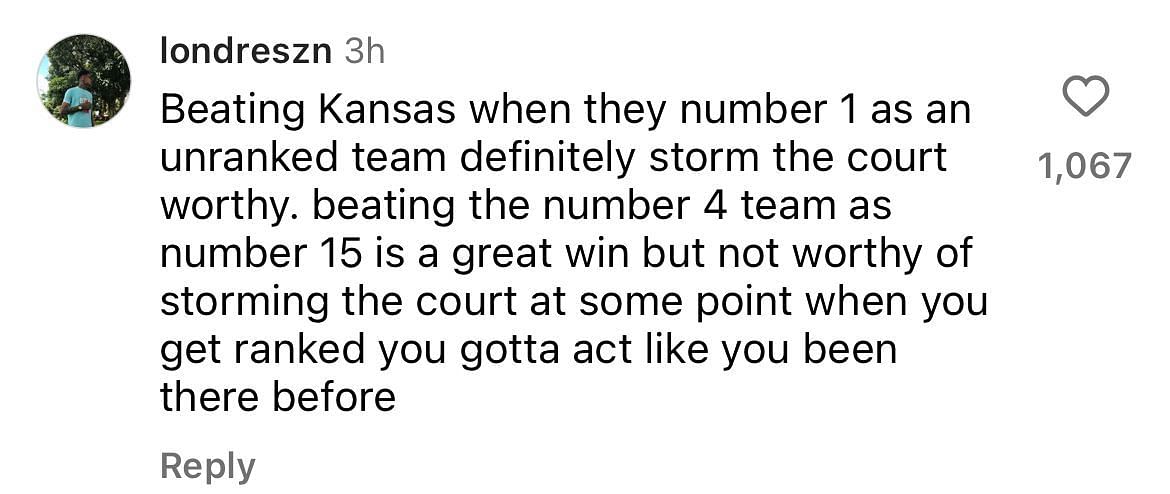 A comment argues that Missouri&#039;s win wasn&#039;t worth storming the court (image credit: instagram/espn)