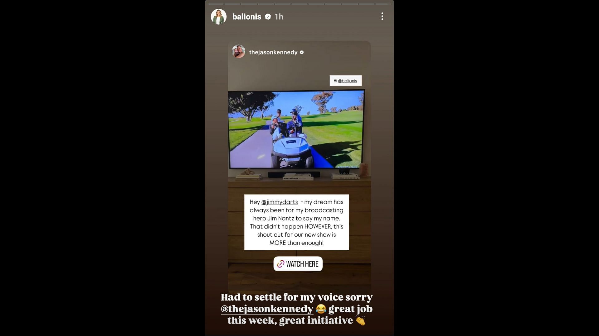 Screenshot from Amanda Balionis reposting Kennedy&#039;s story/Source: @balionis on IG