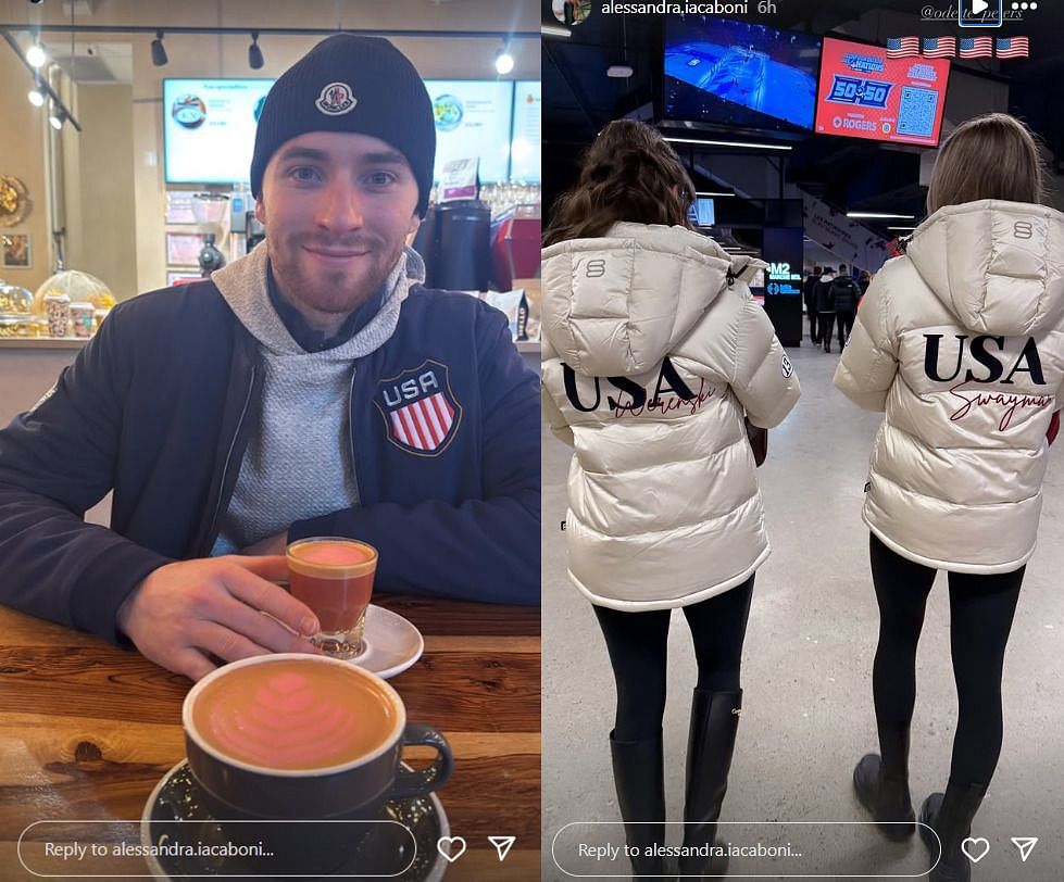 Jeremy Swayman&rsquo;s girlfriend Alessandra shows off custom team USA WAG jacket at 4 Nations Face-Off (via Instagram/@alessandra.iacaboni)