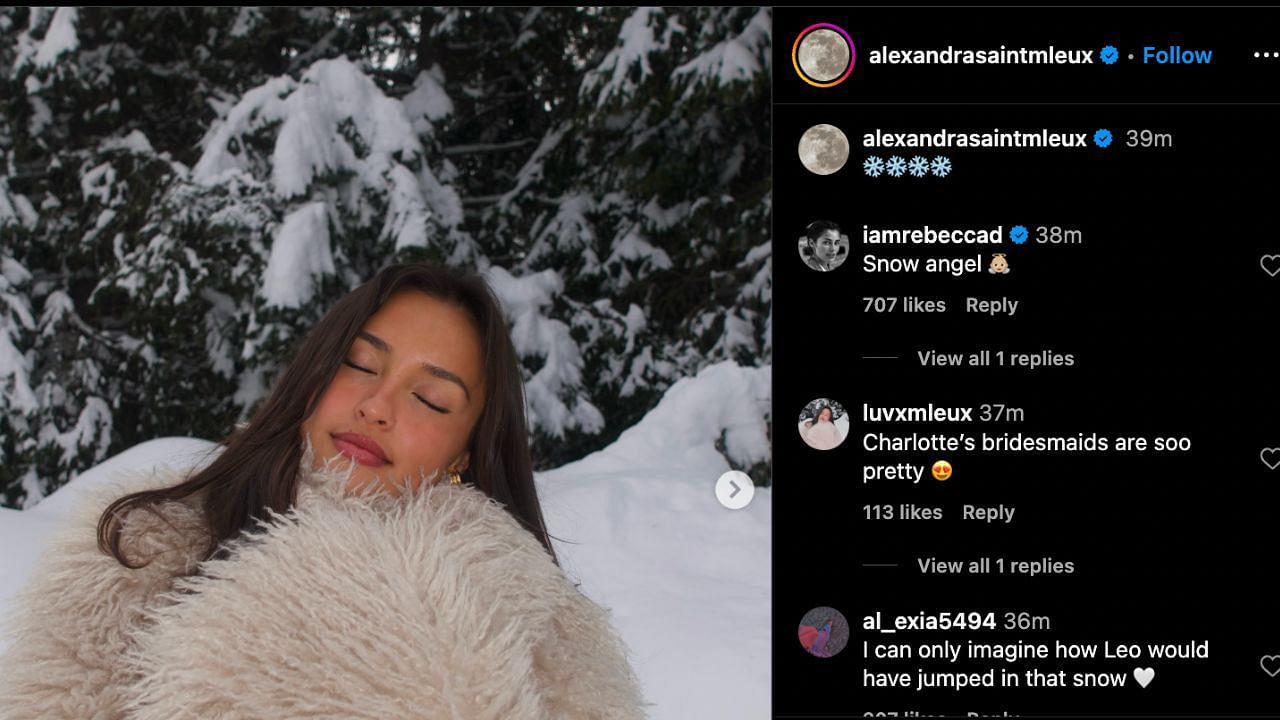 Rebecca Donaldson&#039;s comment on Alexandra Saint Mleux&#039;s picture [Image Source: @alexandrasaintmleux/Instagram]