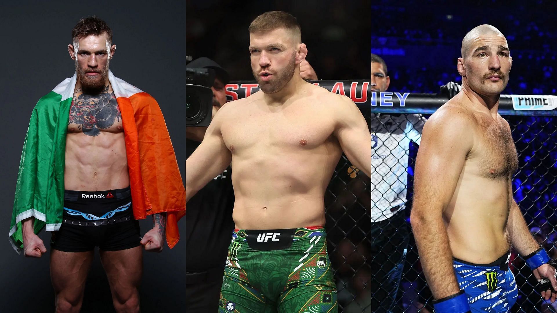 Conor McGregor (left) and Dricus du Plessis (middle) thought that Sean Strickland (right) had staph infection. [Image courtesy: Getty Images]