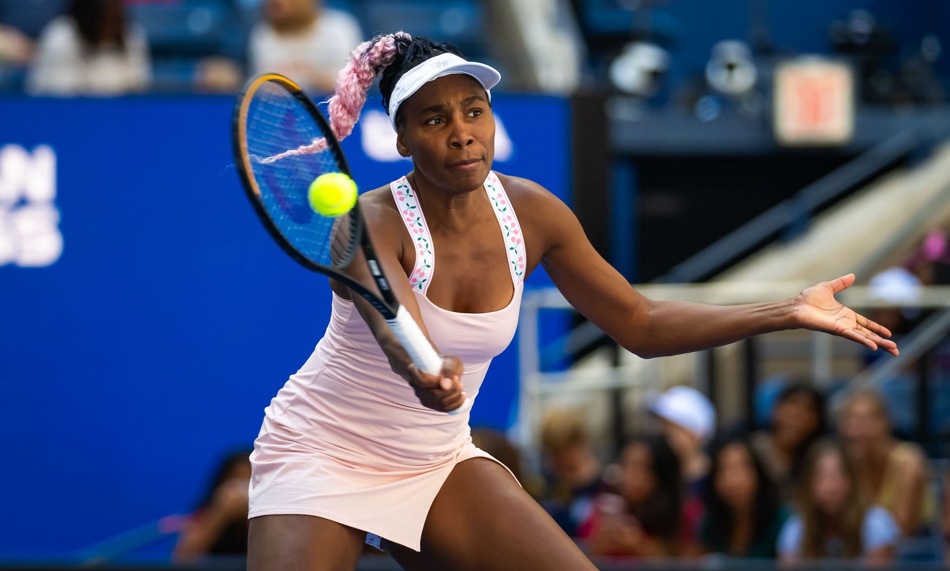 Venus Williams in action during an ecnounter at the 2023 US Open. (Source: Getty)