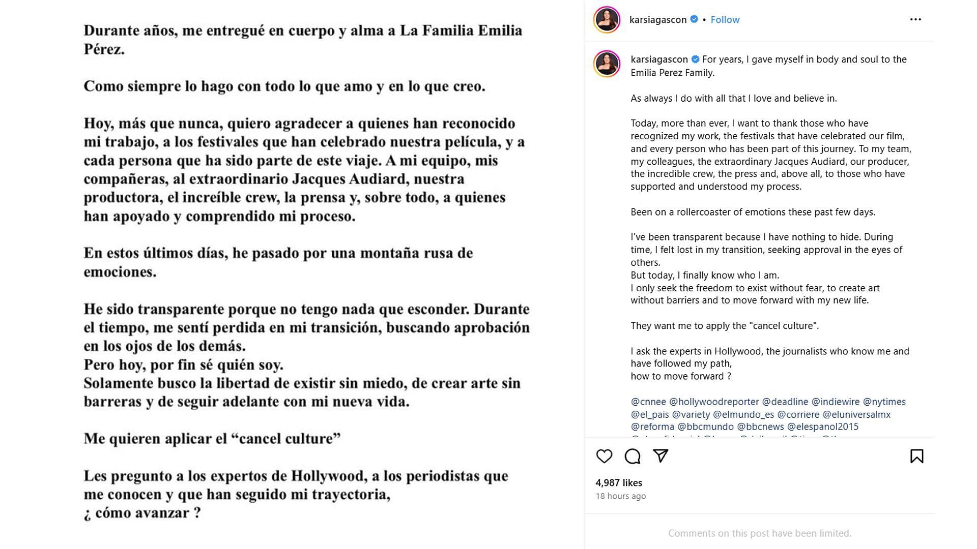 Gasc&oacute;n&#039;s post (Image via Instagram/ @karsiagascon)