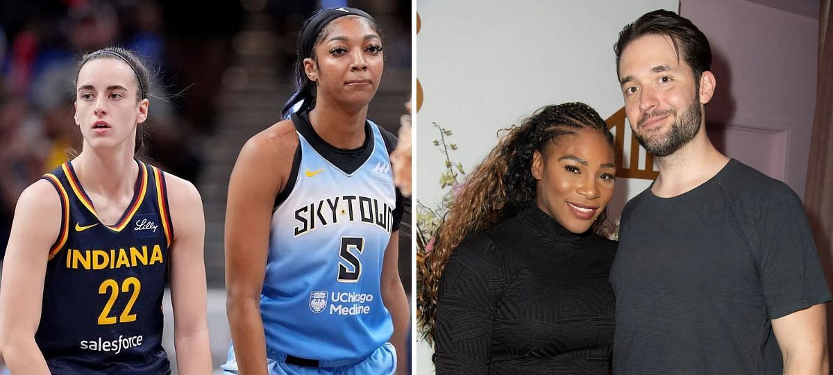 Caitlin Clark and Angel Reese (L), Serena Williams and Alexis Ohanian (R) [Image source: Getty]