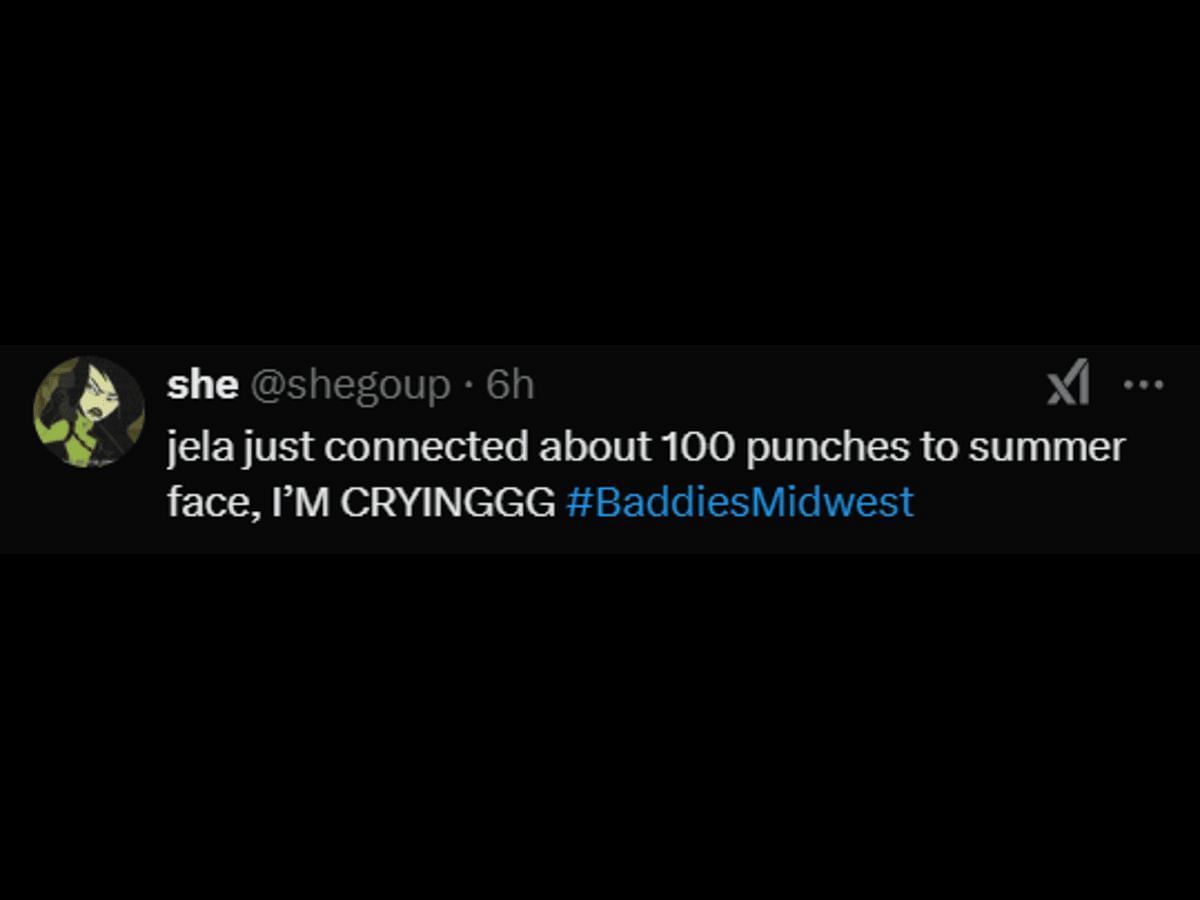 A Baddies Midwest fan reacts to Summer and Jela&#039;s fight (Image via X/@shegoup)