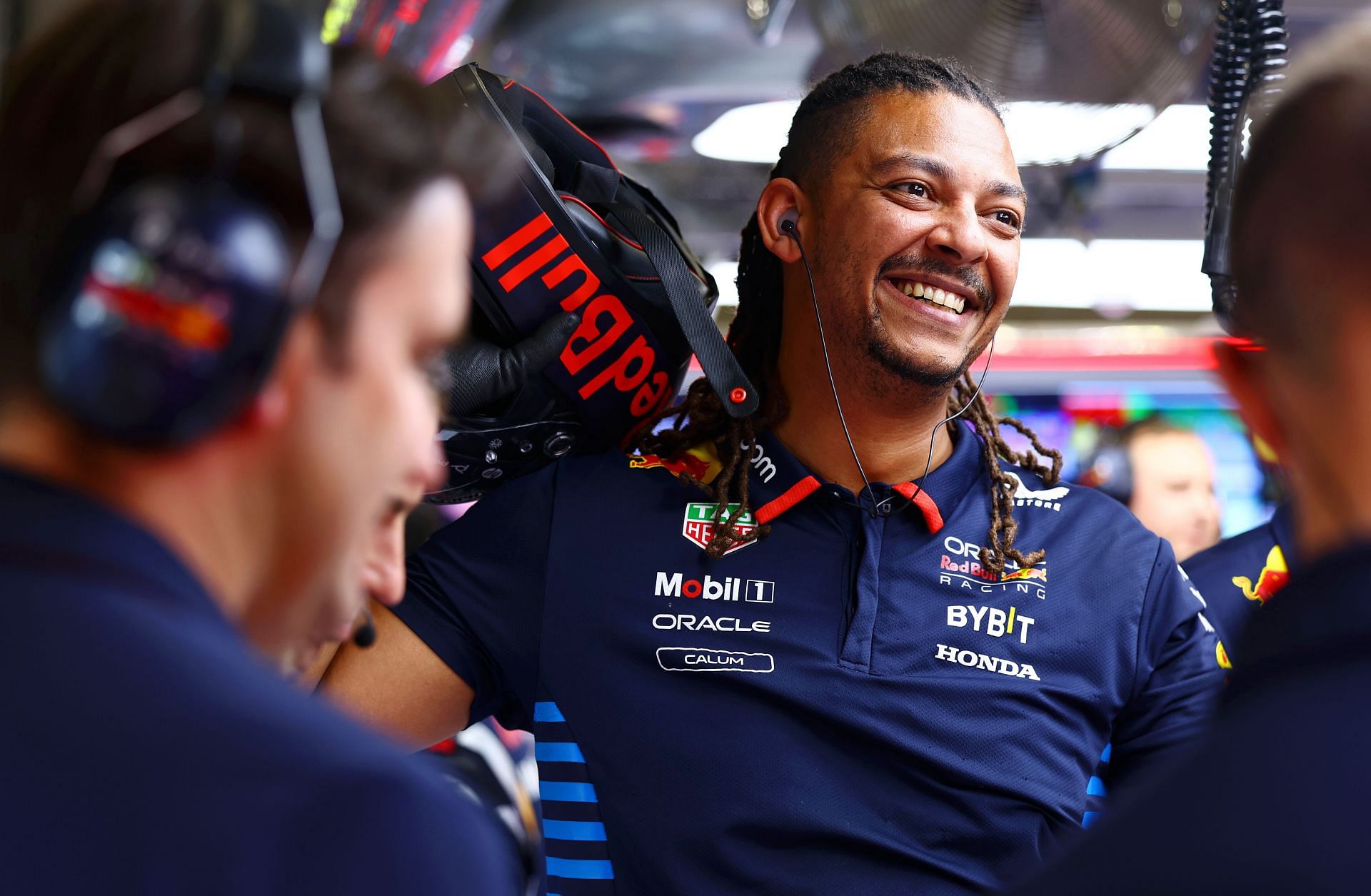 Calum Nicholas with the Red Bull team during practice ahead of the Belgium Grand Prix - Source: Getty