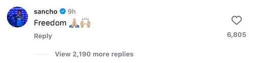 Jadon Sancho's comment on Marcus Rashford's Instagram post