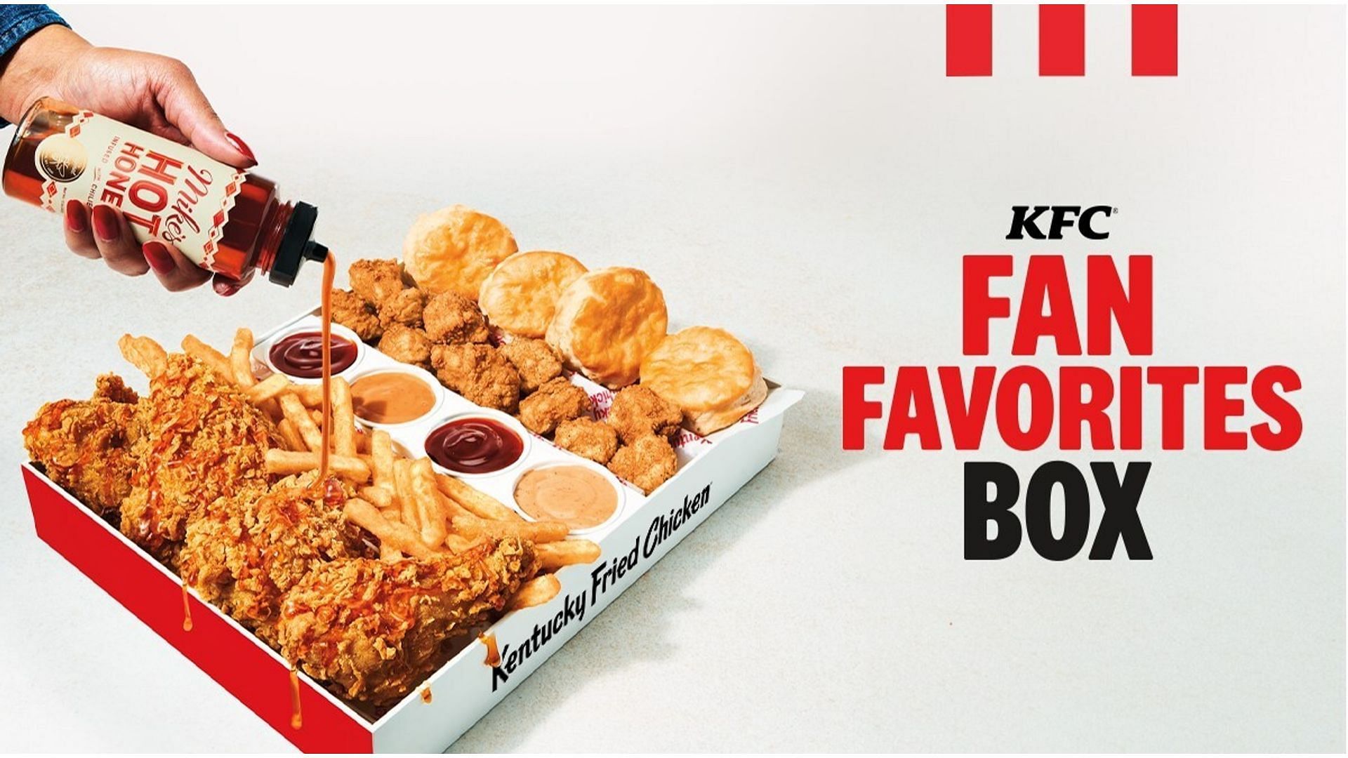 The Fan Favourite Box will include Mike&#039;s Hot Honey sauce as an option. (Image via KFC)