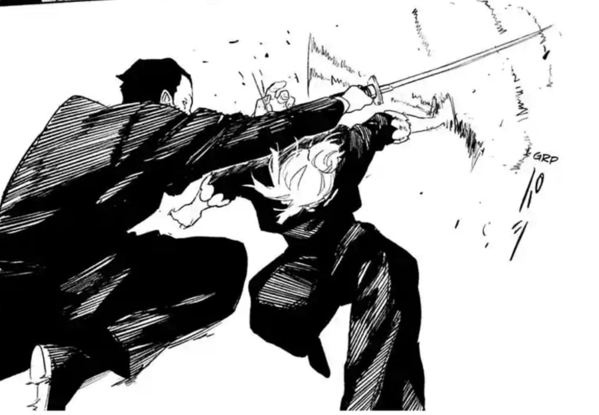 Hiruhiko&#039;s swordsmanship against Yojiro (Image via Shueisha)