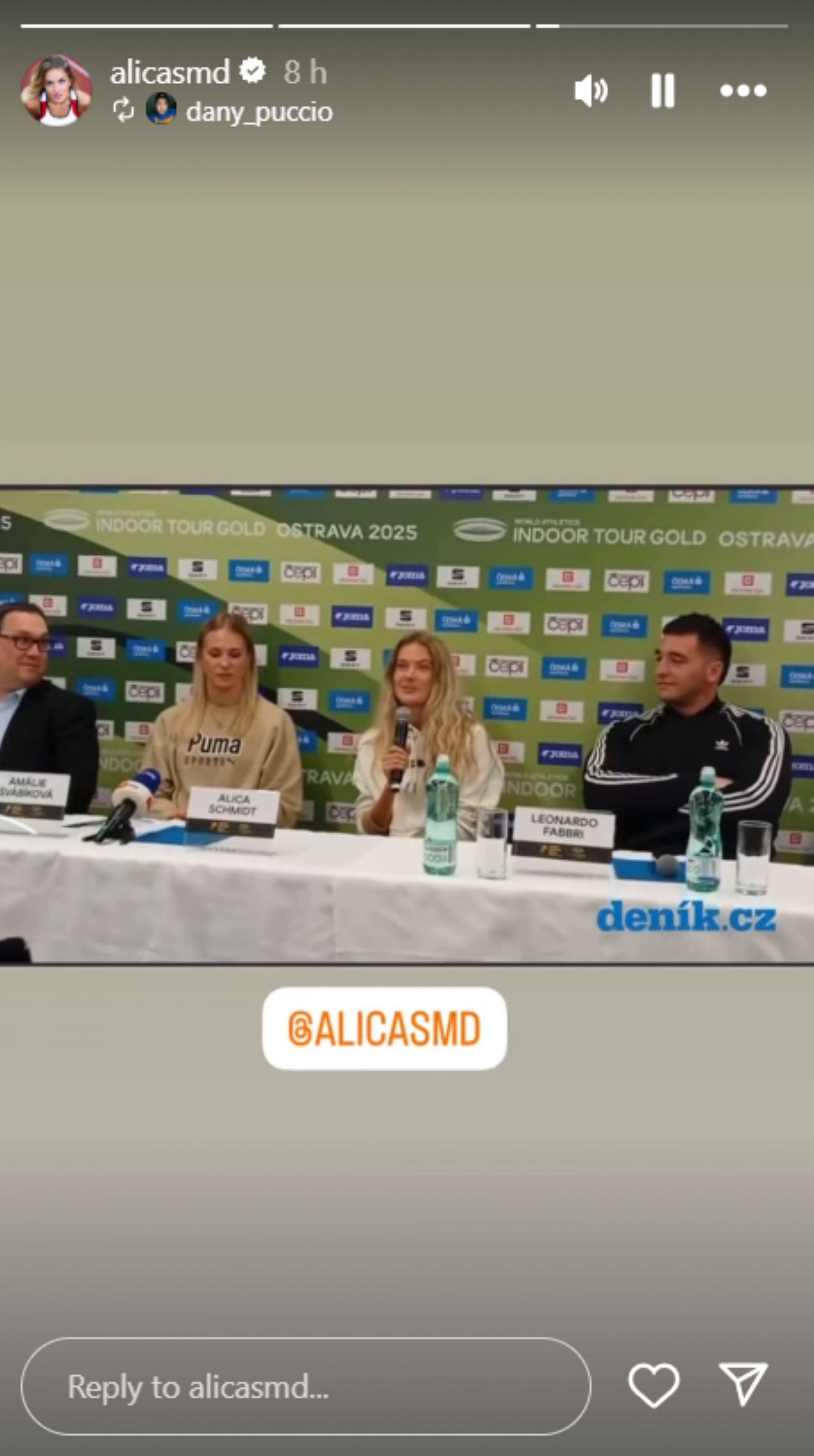 Alica Schmidt talking about her 800m experience; Instagram - @alicasmd