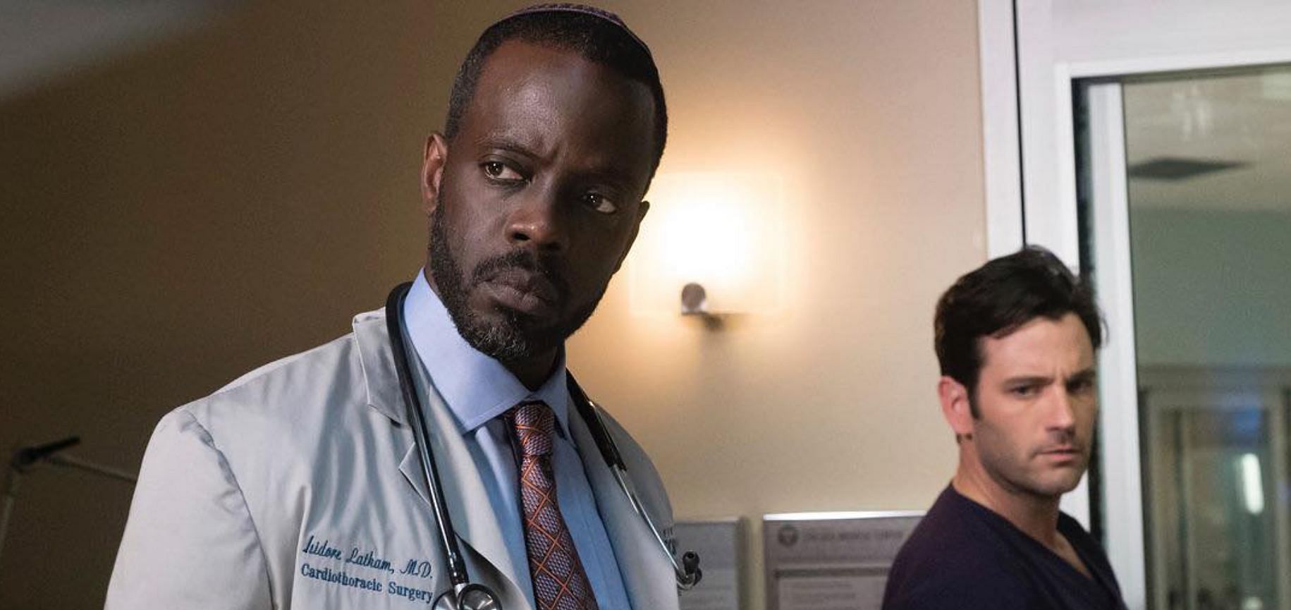 Dr. Isidore Latham with Dr. Connor Rhodes in Chicago Med (Image via Instagram/@atoessandoh)