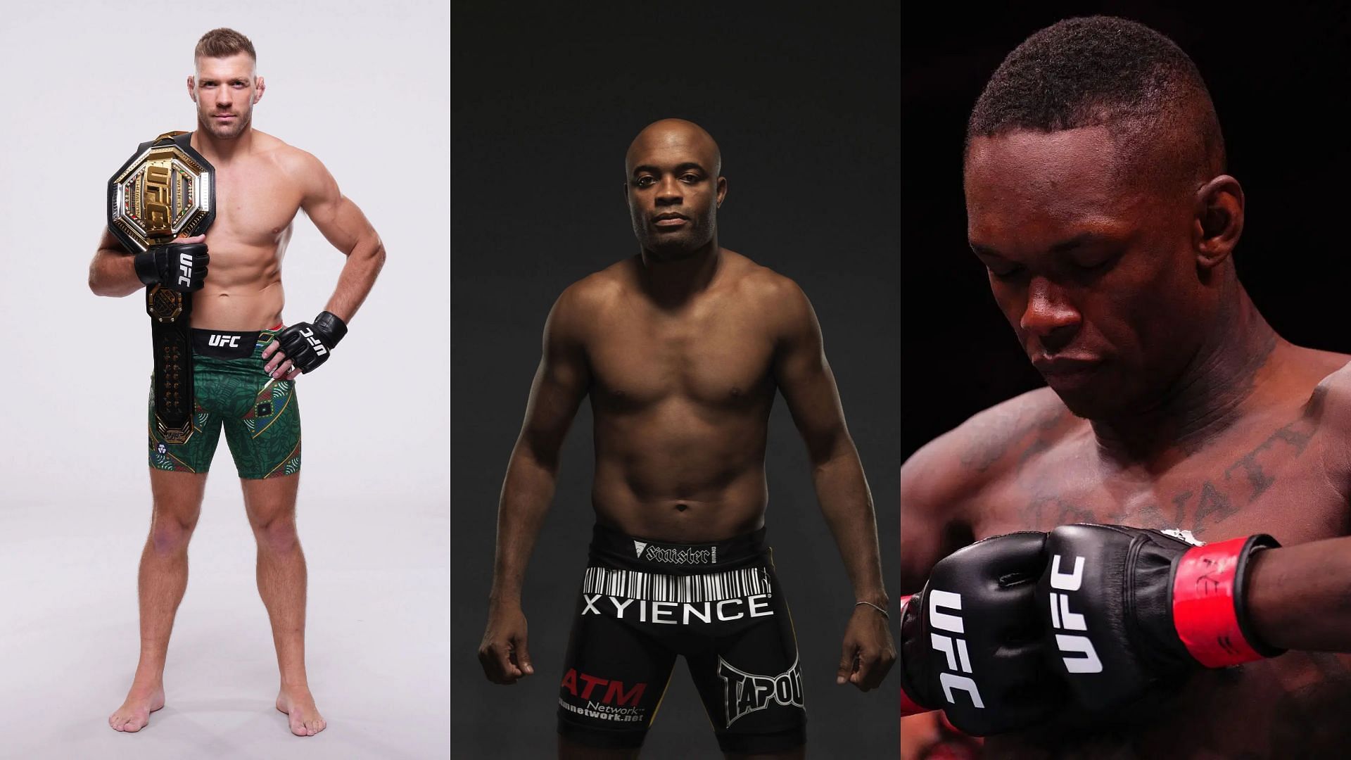 Dricus du Plessis (left) believes Anderson Silva (middle) and Israel Adesanya&rsquo;s (right) legacy will be untouched.  [Image courtesy: Getty Images]